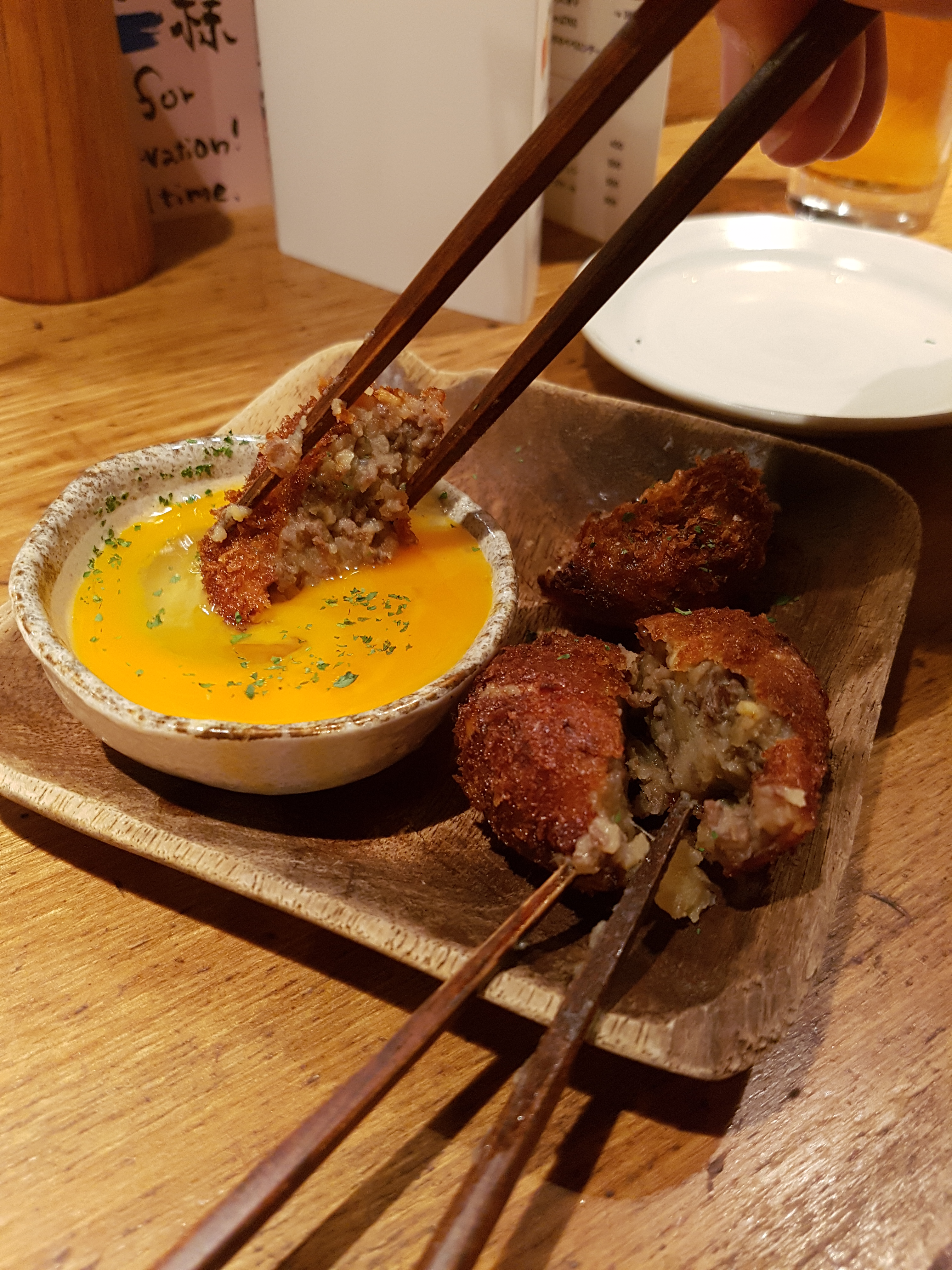 Skewers with dip sauce