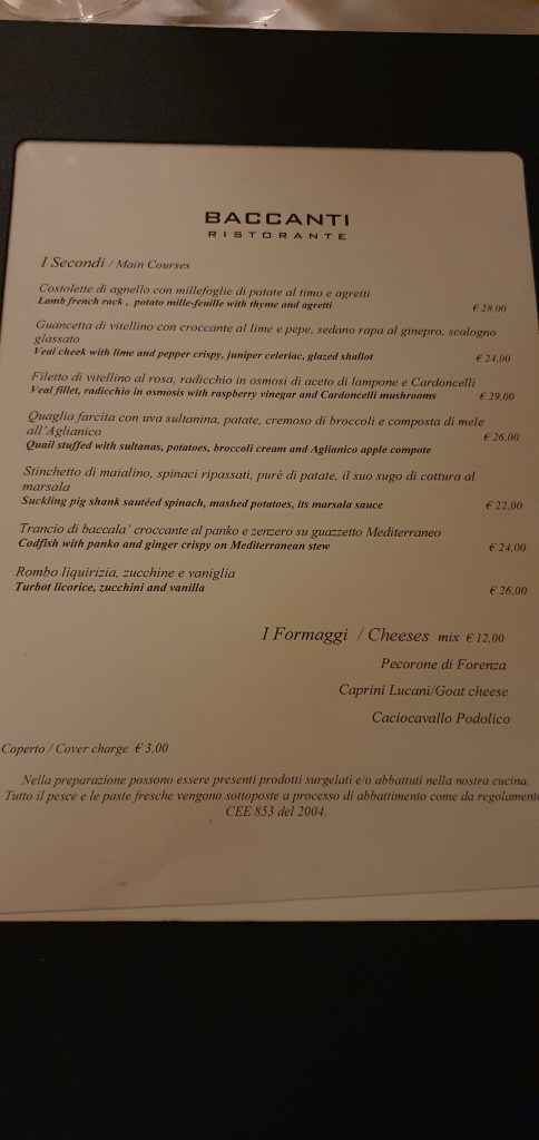 Menu, Baccanti